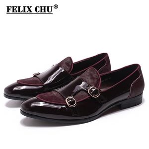 Felix Chu Mens Moda de Casamento Senhoras Banquete Partido Vestido Sapatos De Couro De Patente Com Cavalo Cabelo Casual Monk Strap 211102