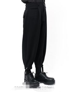 Men s Pants Black Casual Large Size Loose Haren Dark Pleated Suspenders Pull Design