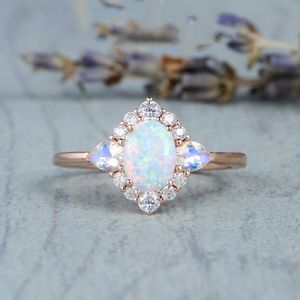 14K Rose Gold Color Moonstone Gemstone for Women Fine Bizuteria Bijoux Femme Anillos Mujer Opal Smycken 14k Rose Gold Rings H1015