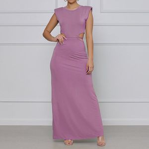 Bez rękawów Casual Solid Maxi Sukienka Wytnij eleganckie wieczorowe Długie sukienki 210521