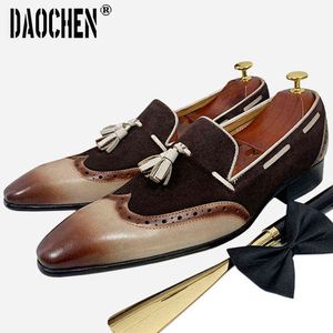 NXY Herren-Freizeitschuhe, italienische Herren-Loafer, Schwarz, Braun, gemischte Farben, Flügelspitze, elegantes Kleid, Büro, Hochzeit, echtes Leder, 0127