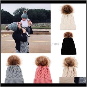 Caps Accessori Baby Maternity Drop Delivery 2021 Girls Mom Knitted 5 Designs Solid Knitting Wool Bobble Winter Boys Kids Fashion Ski Warm H