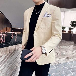 Britânico estilo homens blazers cor sólida negócio casual terno jaqueta casamento streetwear vestido social traje de outono homme 210527
