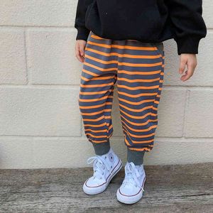 Herbst Jungen Mädchen Mode gestreifte Jogginghose Kinder Kinder Baumwolle weich 3 Farben Sporthose 210508