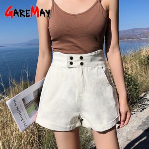 Summer White High Waist Denim Shorts Large Size Loose Vintage Wide Blue Jeans For Women Elegant 210428