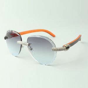 2022 klassische Mikropavé-Diamant-Sonnenbrille 3524027 mit orangefarbenen Naturholzbügeln, Direktverkauf, Größe: 18–135 mm