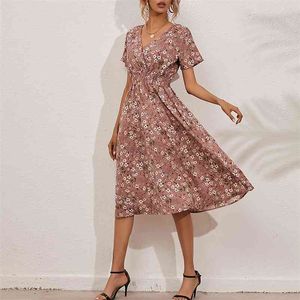 Foridol rosa blommig långa klänning kvinnor sommar midi klänning passform och flare maxi sundress elegant strand vestidos de mujer outfit 210415