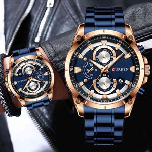 Curren Mens Watch Luxury Creative Design Quartz Men Klockor Med Rostfritt Stål Kronograf Sport Klocka Man Klocka Relojes 210517