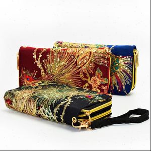 Women Wallet Long Zipper Coin Purse Designers Handmade Embroidery Peacock Retro Clutch Female for Teenager Girl