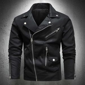 Giacca in pelle da uomo stile punk cerniera irregolare giacca da motociclista uomo giacca da motociclista abbigliamento moda cappotto in ecopelle nera PU 211009