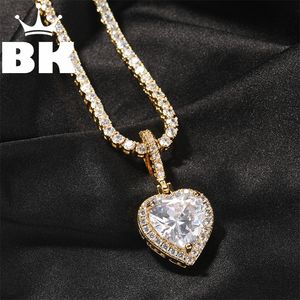 THE BLING KING Peach Heart Pendant Necklace Color Psychedelic HipHop Full Iced Out Cubic Zirconia CZ Stone 220214