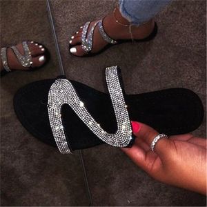 Pairs Women Beach Slippers S Style Rhinestone Classic Summer Sandals Flat Slipper Leather Hotel Bath Casual Slides Fashion Woman Lady Shoes Large Size 41 42 43