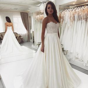 2022 neue Anpassen Elegante Schatz Backless Lace up Hochzeit Kleid Satin Elfenbein Hochzeit Kleider vestido de noiva Braut Kleid