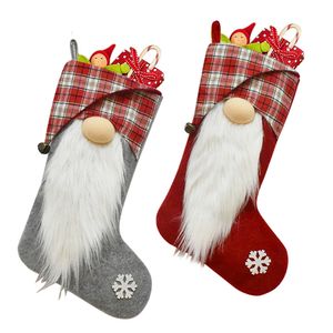 Gnome Christmas Pończochy z Bell Plaid Mankiet Kominek Wiszące Ozdoby Wakacyjne Party Dekoracje Home XBJK2110