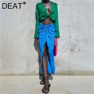 [DEAT] Höstens mode toppar långärmad nedskrivningskopplingskjorta Knä-längd kjol två-delad kostym 13z156 211106