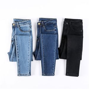 Calça jeans fêmea calças jeans cor preta womens donna stretchs skinny para mulheres calças 8175 210428
