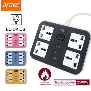 Spine di alimentazione intelligenti JFJVC EU UK US Plug Strip Prese elettriche universali Porte USB Filtro di rete a ricarica rapida Adattatore di estensione da viaggio da 1,8 m