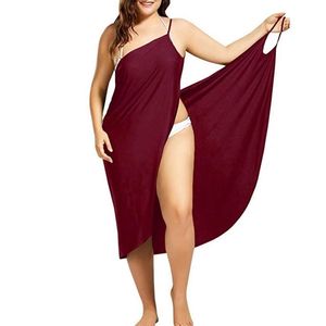 Vin Röd Sarong Beach Klänning Holiday Wear Kvinnor Sommar Sexig Robe Spaghetti Straps Stor Storlek Wrap Vestido 5XL 210522