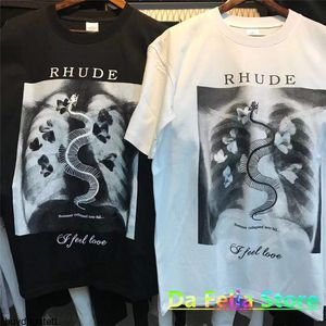 Rhude X-ray T-shirt Uomo Donna Scheletro Farfalla Stampa Manica corta T-shirt di alta qualità Feel Love Hnft