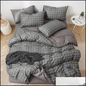 Bedding Sets Supplies Home Textiles & Garden Grey Plaid 3/4Pcs Girl Boy Pure Cotton Bed Er Set Duvet Adt Child Sheets And Pillowcases Comfor