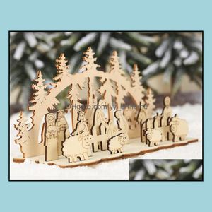 Decorazioni natalizie Forniture per feste festive Giardino domestico Giocattolo in legno Natale Divertente Decorazione desktop Ornamenti Three-Nsional Kids Drop Delive