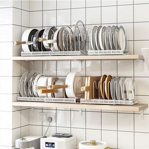 Telescopic Kitchen Organizer with Pot Lid and stackable dish rack - Iron Craft Pan Cover Stand for Cooking and Dish Accessories