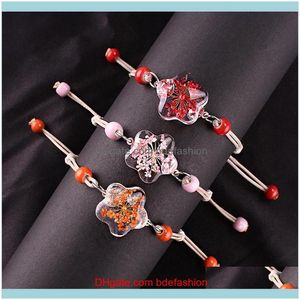 Charm Jewelrycharm Bracelets Five-Pointed Star Real Flower Dried Glass Resin Bell Porcelain Beads Bracelet Drop Delivery 2021 Yjvfo