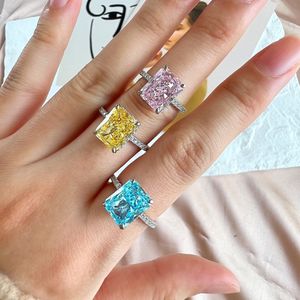 S925 Square Blue Stone Women Rings Simple Minimalist Pinky Accessories Ring Band Elegant Engagement Jewelry Rings