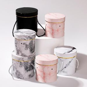 Hat Gift Wrap Boxes Marble Pattern Round Flower Box Wedding Florist Bouquet Packaging Favor Chocolate Candy Storage With Lid