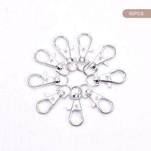 キーホルダー50 PCSメタルシルバースイベルCraspsストラップスナップフックロブスタークラスプDIYスプリットキーホルダーFjewelry Mecking