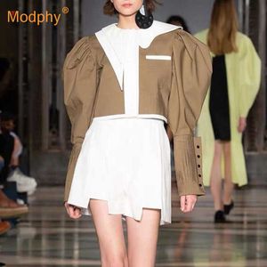 Elegante giacca color hit Donna Colletto con risvolto irregolare Bolla maniche lunghe Volant Cappotti corti Donna Top Fashion Autunno 210527