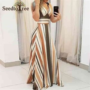 Striped Colorblock Plunge Maxi Dress 210623