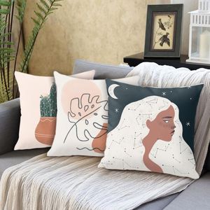Pillow Case Simple Abstract Pattern Pillowcase Oil Painting Girl Mountain Printed Soft Breathable Sofa Cover Home Decor