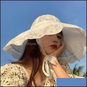 Wide Caps Hats, Scarves & Gloves Fashion Aessorieswide Brim Hats Women Summer Floral Lace Beach Sun Hat Holiday Visor Strap Adjustable Flopp