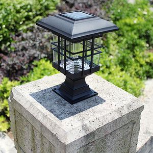 방수 풍경 정원 태양 빛 LED 야외 포스트 데크 모자 열 울타리 조명 밤 보안 장식 태양 램프