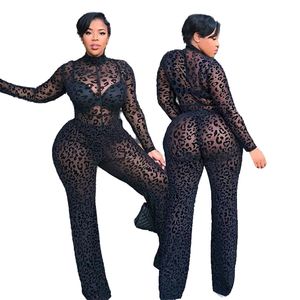 Womens Jumpsuits and Rompers Long Sleeve Sexy Transparent Lace Jumpsuit Club Outfit Black Wholesale Drop 211102