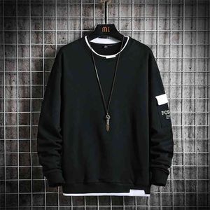 Men Black Crewneck Sweatshirt Spring and Autumn O-neck Shirt long Sleeve Hip Hop Fashion Pullover Polyester 210813