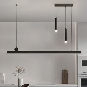 Dining room chandelier Lamps simple modern minimalist lines Nordic Dining table light creative bar counter long strip designer lights