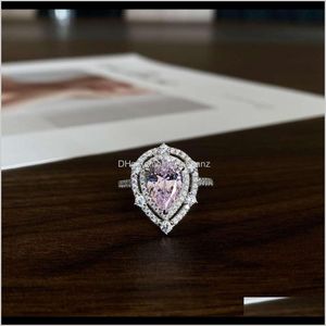 Anelli per coppie Consegna di gioielli 2021 Anello con goccia d'acqua rosa Shipai, anello a forma di pera con micro diamanti 7 * 10 in argento sterling He2Hk