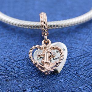 925 Sterling Silver Line Heart Love Anchor Dangle Charm Koralik dla European Pandora Biżuteria Charm Bransoletki