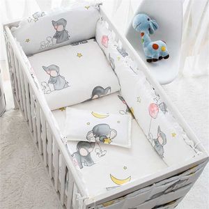 6 / 9PCS Elephant Baby Bedding Set Bomull Sovrum Inredning Baby Girl Boy Crib Bed Linens Bed Bumper 120 * 60/120 * 70cm 211025