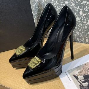 Paris Women Dress Shoes High-heeled Luxurys Designers Shoe 15.5cm Heels Black Wedding shoes size35-42