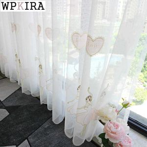 Curtain Sweet Princess for Girls Room Bedroom Love Ballet Dance Pattern Sheer Curtain Mesh Fabric Voile Tulle Drape S531#C 210712