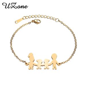 Uzone Aile Bebek Çocuk Çocuk Charms Bilezikler Paslanmaz Çelik Mama Baba İki Oğul Mujer Pulsera Bangle