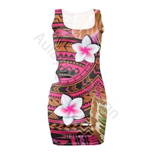 Casual Dresses Hawaiian Tonga Art Plumeria Print Women Wrap Dress Ladies Sexy Square Neck Plus Size Elasticity Summer Party Clothing