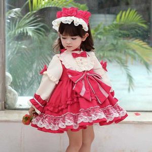 Niemowlę Hiszpańskie Suknie Małe Dziewczynki Z Długim Rękawem Czerwony Vintage Lolita Princess Dress Baby Girl Year Party Christmas Vestidos 210615