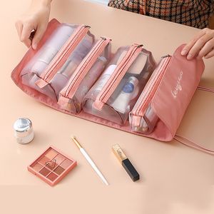 Portable Women's Cosmetic Bags Travel Toiletries Pouch Separable Drawstring Makeup Storage Bag Large-capacity Make up Organizer