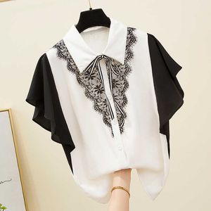 Блузка в горошек Женщины поворотный воротник с коротким рукавом рубашки плюс размер одежды для одежды белая блузка женщины XXL 210604