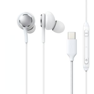 Bärbara trådbundna typ C hörlurar hörlurar Stereo hörlurar med mikrofon för Samsung S10 S20 Plus S21 Ultra USB-C hörlurar