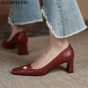 ALLBITEFO comfortable soft genuine leather women heels sheepskin insole fashion high heel shoes high heels Talons hauts femme 210611